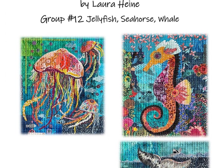 Teeny Tiny *Collage Pattern* Group 12: Jellyfish, Seahorse and Whale By- Laura Heine - Fiberworks