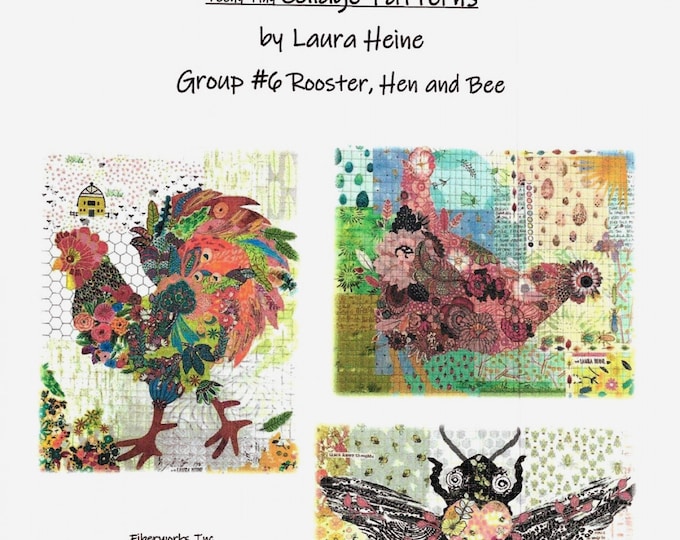 Teeny Tiny Collage Pattern Group 6: Rooster, Hen, Bee  By- Laura Heine - Fiberworks