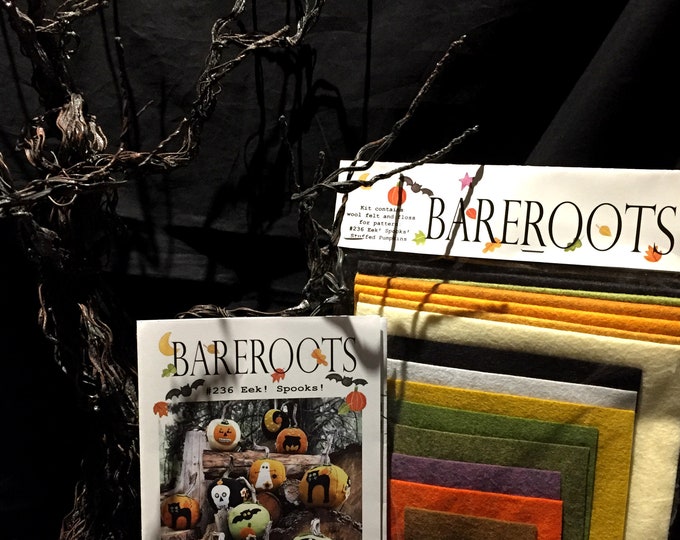 Eek! Spooks! Stuffed Pumpkin Wool Felt & Floss *Kit* - By Bareroots - Barri Sue Gaudet BR236K