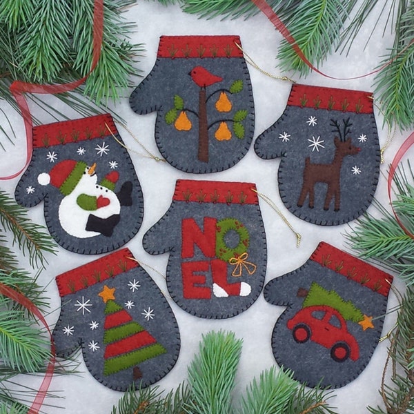 Charcoal Mittens *Six (6) Ornament Kit*  By: Rachel T. Pellman, Rachel's of Greenfield K0616