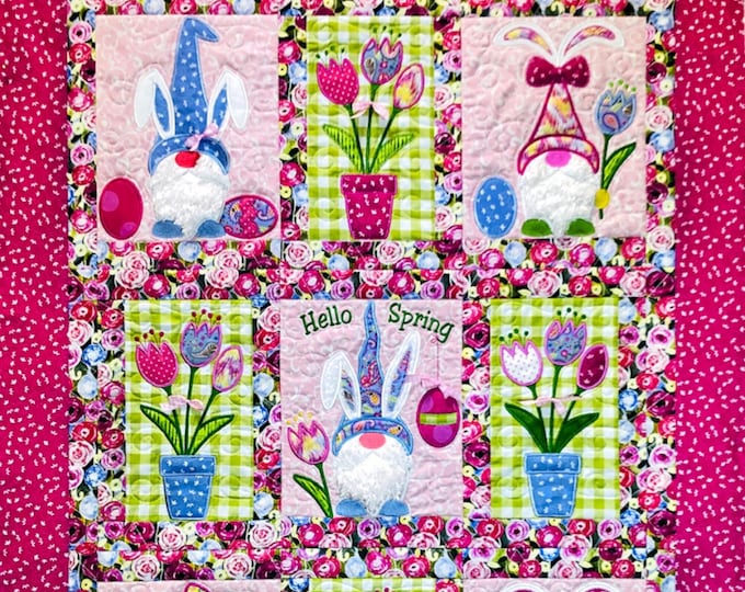 Hello Spring Bunny Gnome Quilt & Flag *Machine Embroidery CD* From: Desiree's Designs