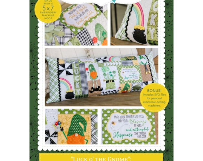 Luck O' The Gnome Bench Pillow Pattern *Machine Embroidery CD* By: Kimberbell