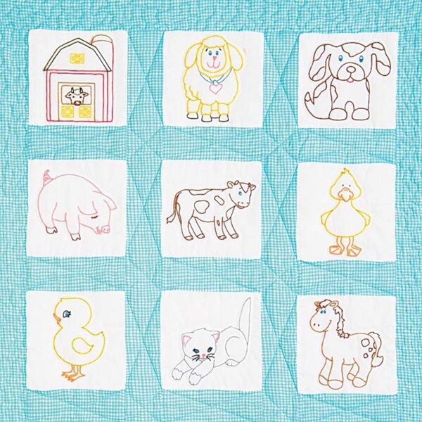 Farm Animals Nursery Quilt *Pre-Printed Cross Stitch & Embroidery Blocks* By: Jack Dempsey Needle Art 300-83