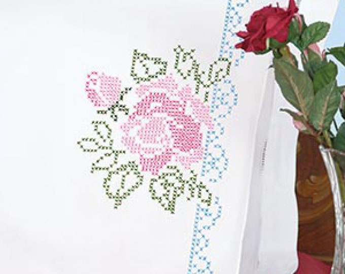 XX Rose *Pre-Printed Perle Edge Pillowcases for Cross Stitch & Embroidery* By: Jack Dempsey Needle Art 1600-386