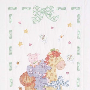 Giraffe & Friends Crib Quilt Top *Stamped Cross Stitch + Embroidery Design* From: Jack Dempsey Inc 4060-456