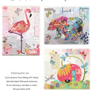 Teeny Tiny *Collage Pattern* Group 3: Flamingo, Bear, Vintage Trailer By- Laura Heine - Fiberworks