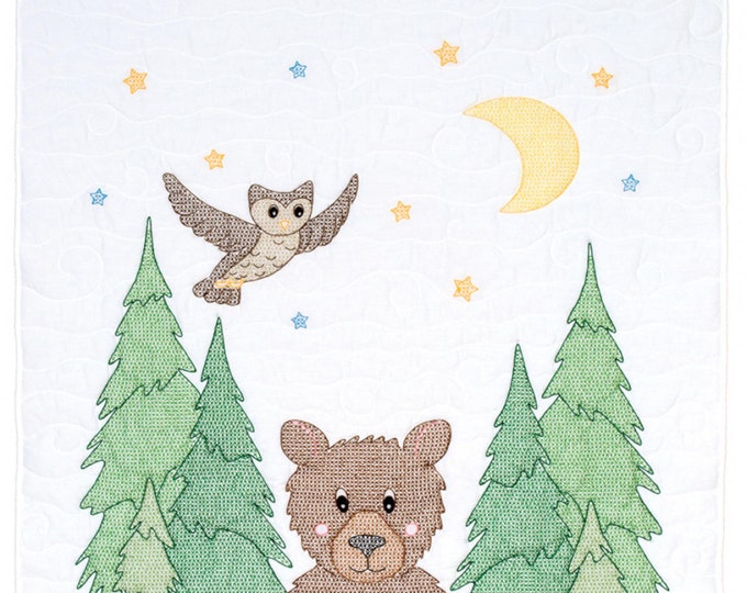 Woodland Bear Crib Quilt Top *Stamped Cross Stitch + Embroidery Design* From: Jack Dempsey Inc 4060-768