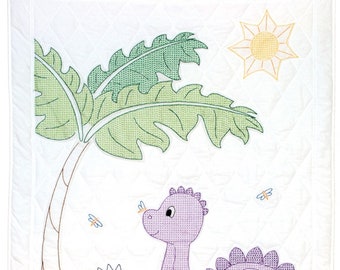 Dinosaurs Crib Quilt Top *Stamped Cross Stitch + Embroidery Design* From: Jack Dempsey Inc 4060-941