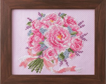 Peony Bouquet - June *Seasonal Flower Arrangement Cross Stitch* with Wooden Frame By: Cosmo 592306