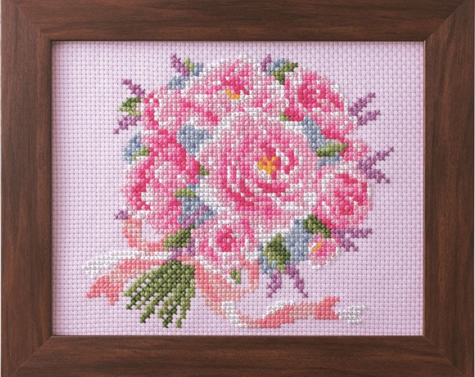 Peony Bouquet - June *Seasonal Flower Arrangement Cross Stitch* with Wooden Frame By: Cosmo 592306