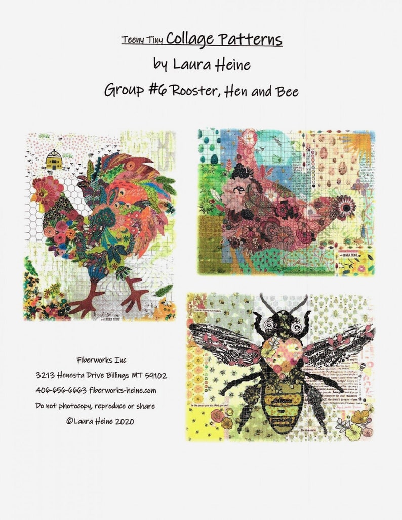 Teeny Tiny Collage Pattern Group 6: Rooster, Hen, Bee By- Laura Heine ...