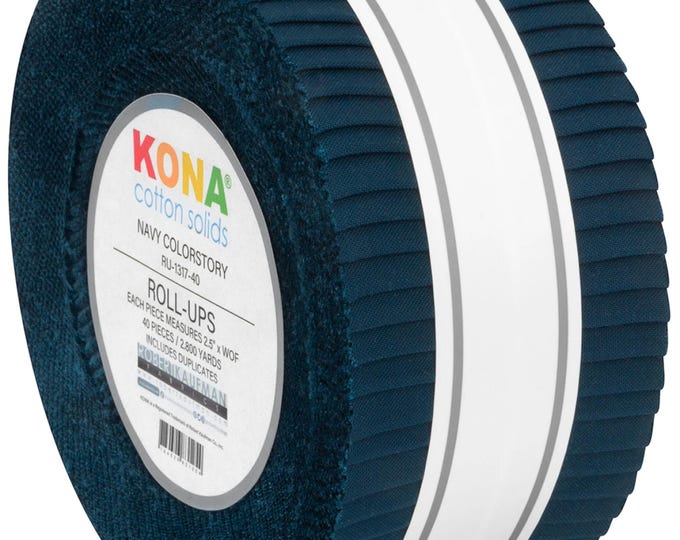 Navy Colorstory- Kona Cotton Solids *Jelly Roll - 40 Pieces* From: Kaufman Studios RU-1317-40