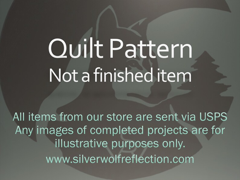 May include: Quilt pattern digital download. The image shows a wolf silhouette with the text "Quilt Pattern Not a finished item".