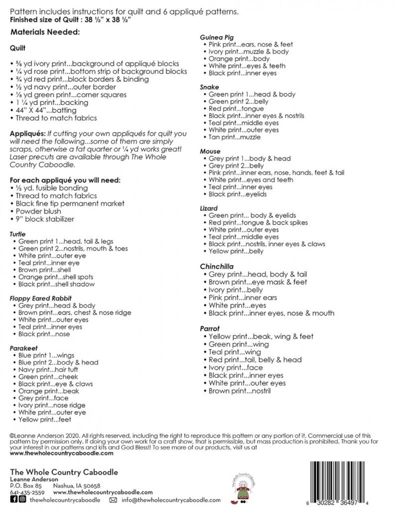 Small Critter Rescue Quilt applique Pattern From the Whole Etsy