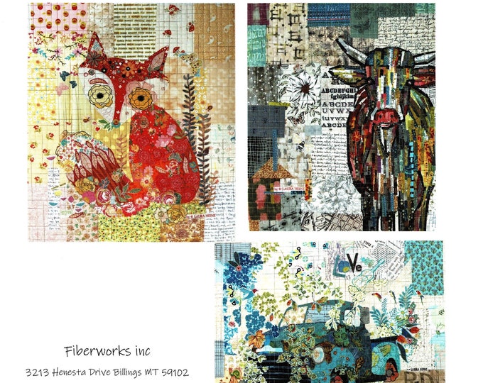Teeny Tiny Collage Pattern Group 2: Vintage Truck, Fox, Cow By- Laura Heine - Fiberworks