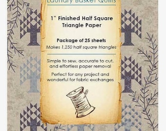 1 inch Finished Half Square Triangle Paper *For Layer Cakes *Package of 25 Sheets* From: Laundry Basket Quilts LBQ-0527-X