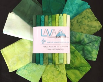Lava Tonal Solids Batiks - Clover *Fat Quarter Bundle - 10 Pieces* From: Anthology Fabrics
