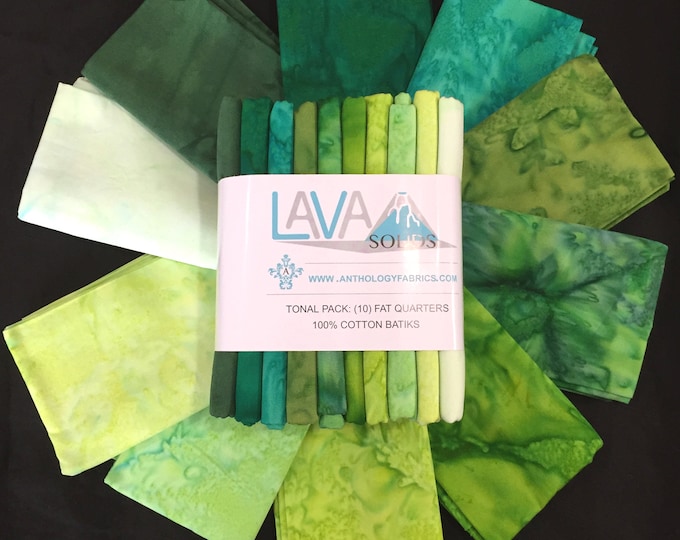 Lava Tonal Solids Batiks - Clover *Fat Quarter Bundle - 10 Pieces* From: Anthology Fabrics