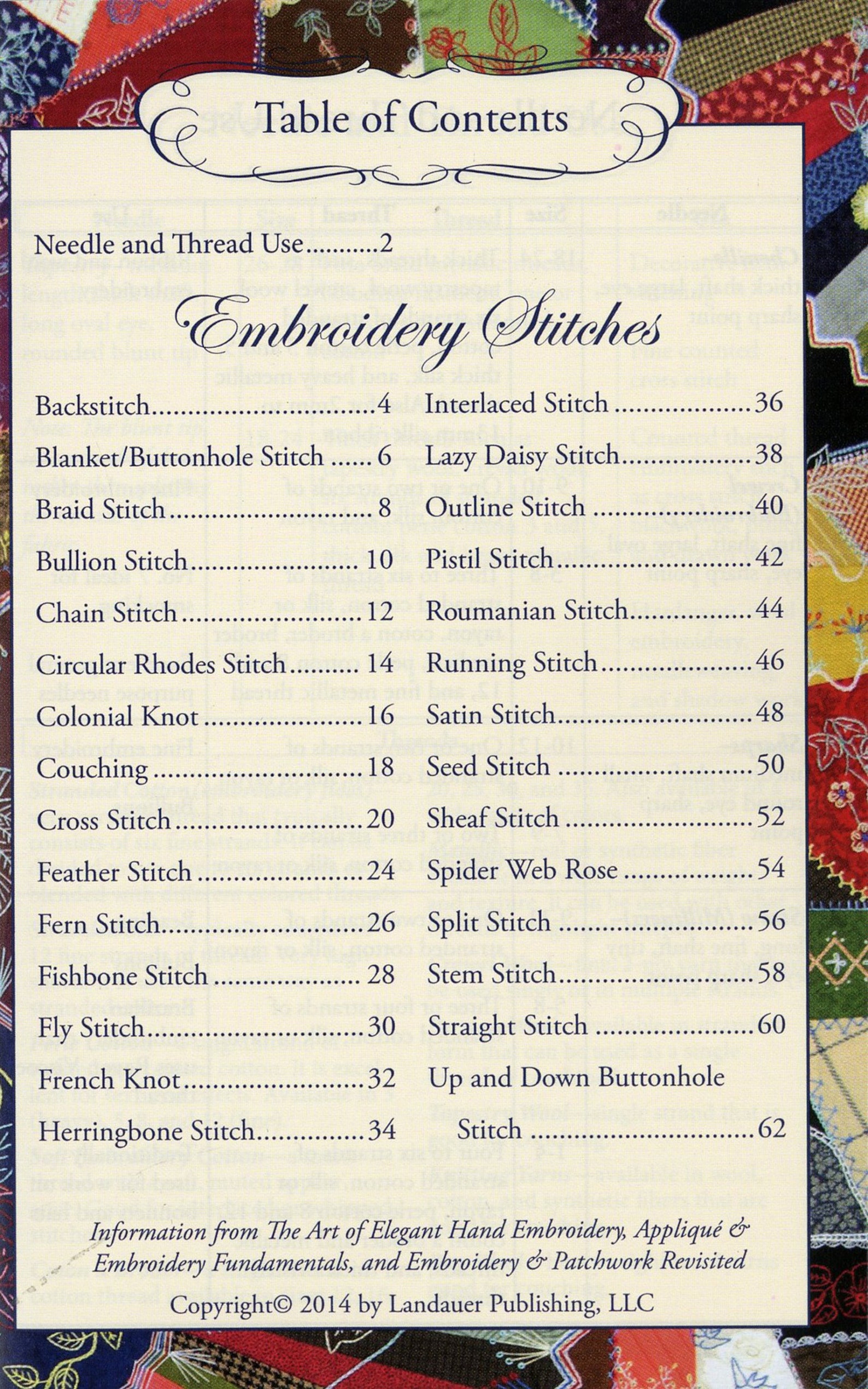 Hand Embroidery Stitches At-a-glance Carry-along Reference Guide ...