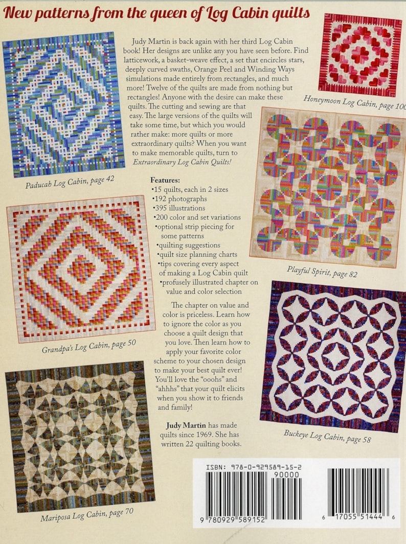Extraordinary LOG CABIN quilt Book By Judy Martin Etsy