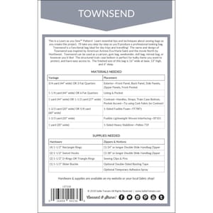 K&ouml;nnte beinhalten: Ein Schnittmuster f&uuml;r eine Townsend-Tasche, eine strukturierte Tragetasche mit einem Kofferboden. Das Schnittmuster enth&auml;lt Anweisungen zum N&auml;hen einer 41 cm breiten, 33 cm hohen und 15 cm tiefen Tasche. Das Schnittmuster enth&auml;lt eine Material- und eine Zubeh&ouml;rliste.