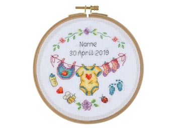Baby Clothesline *Cross Stitch Kit* with Wooden Hoop Code: BCS02