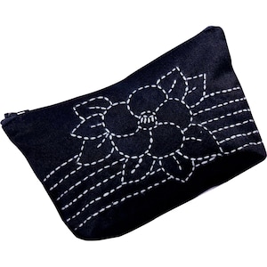 Sashiko Zipper Pouch *Flower Only* *Complete Kit- Includes Fabric, Thread, Needle* From: Olympus  For Emma Creation