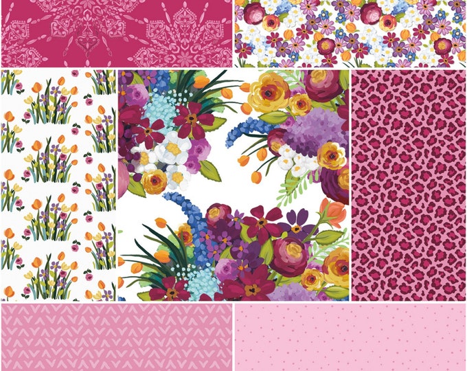 Floralicious *White - 1-Yard Bundle* 7 Piece  By: Lila Tueller for Riley Blake Designs 1YD-13480W-7
