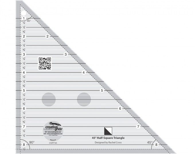 45 degree Half-Square Triangle - 8.5 Inches *Acrylic Template/Ruler* By: Creative Grids #CGRT45