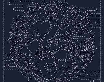 Dragon Crest *A Sashiko Embroidery Panel* By: Hitomi Fujita for QH Textiles