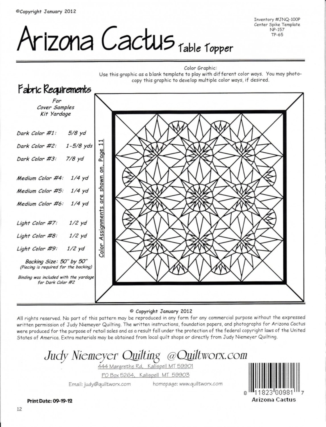 Cactus Flower Tablerunner Foundation Paper Piecing Pattern By Judy Niemeyer - 3 Runners, 17" X 51" Each