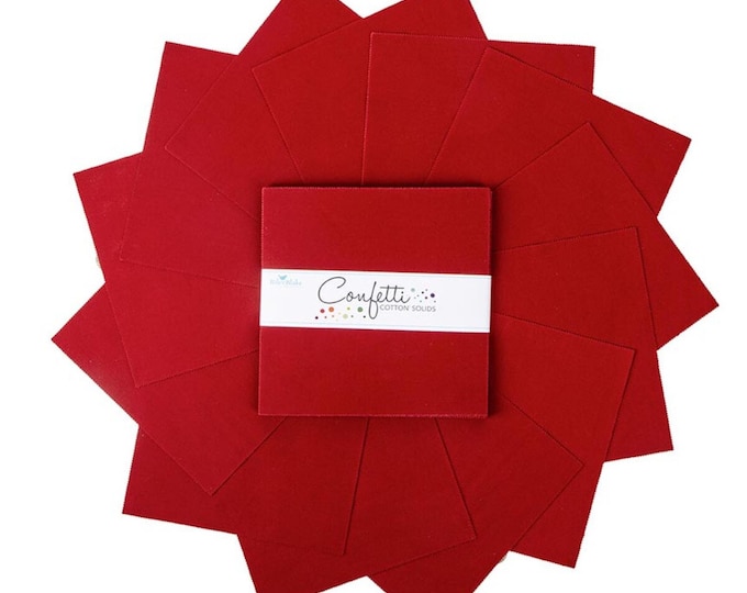 Dahlia Red  Confetti Cotton Solids *10 x 10 Layer Cake* 42 Pieces By: Riley Blake Designs 10-120-Dahliared-42