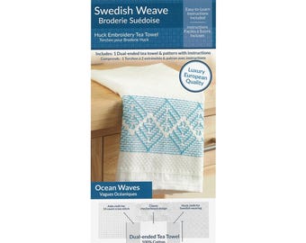 Swedish Weave - Ocean Waves Huck Embroidery Kit *Tea Towel and Pattern Kit*  By: Leisure Arts 85797