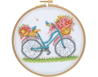 Bicycle With Flowers *Cross Stitch Kit* with Wooden Hoop Code CCS01  From: TUVA