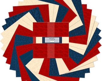 Old Glory 40 Karat Gems *Layer Cake - 42 pieces - 10" x 10"* (Red, Cream & Blue) From: Wilmington Prints