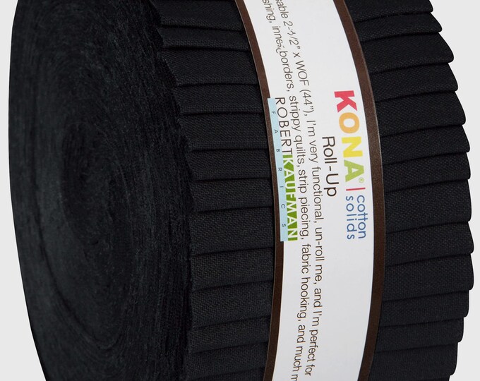 Black Colorstory -Kona Cotton Solids -  *Jelly Roll - 40 Pieces* From: Kaufman Studios RU-196-40