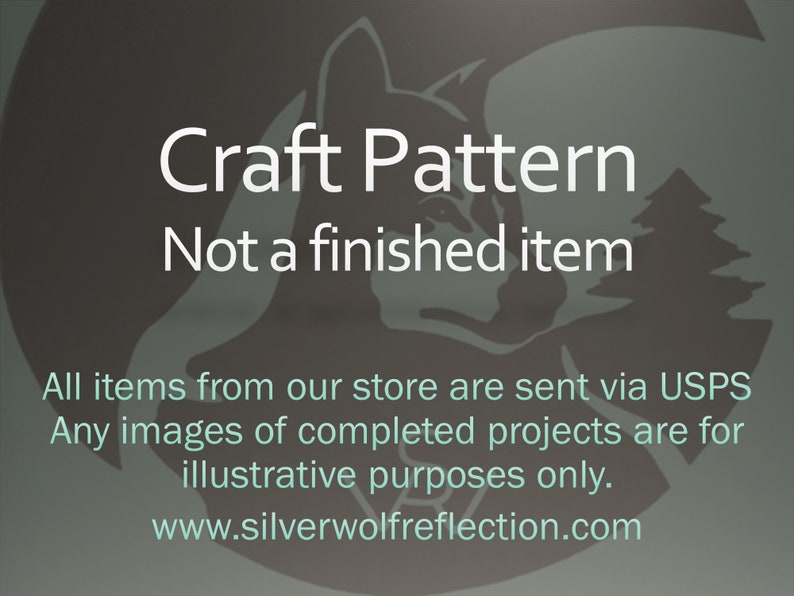 May include: Craft pattern for a project, not a finished item. The text "Craft Pattern Not a finished item" is displayed on a gray background with a wolf silhouette.