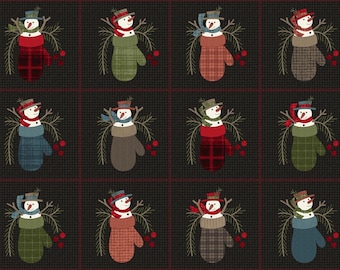 Black Snowman Blocks Flannel - Holly Jolly Collection *By The 3/4 Yard* From: Bonnie Sullivan Maywood Studios MASF10891-J