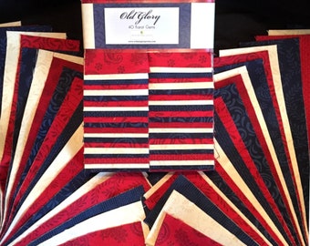 Old Glory 40 Karat Gems *Jelly Roll - 40 Strips* (Red, Cream & Blue) From: Wilmington Prints