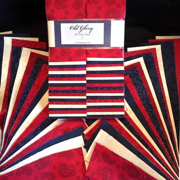 Old Glory 40 Karat Gems *Jelly Roll - 40 Strips* (Red, Cream & Blue) From: Wilmington Prints