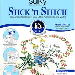 Stick N Stitch Self Adhesive Wash Away Stabilizer by Sulky 12 Sheets of  8-1/2 X 11 