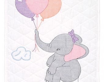 Elephant Crib Quilt Top *Stamped Cross Stitch + Embroidery Design* From: Jack Dempsey Inc 4060-917