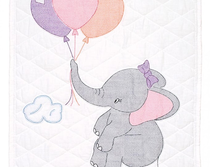 Elephant Crib Quilt Top *Stamped Cross Stitch + Embroidery Design* From: Jack Dempsey Inc 4060-917