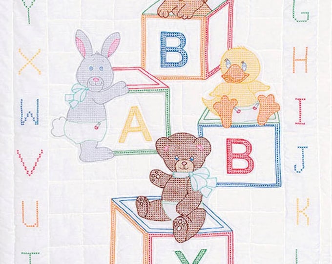 Baby Blocks Crib Quilt Top *Stamped Cross Stitch + Embroidery Design* From: Jack Dempsey 4060-110