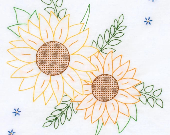 Golden Sunflowers Quilt Blocks *Pre-Printed Stamped Embroidery* By: Jack Dempsey Needle Art 732-721