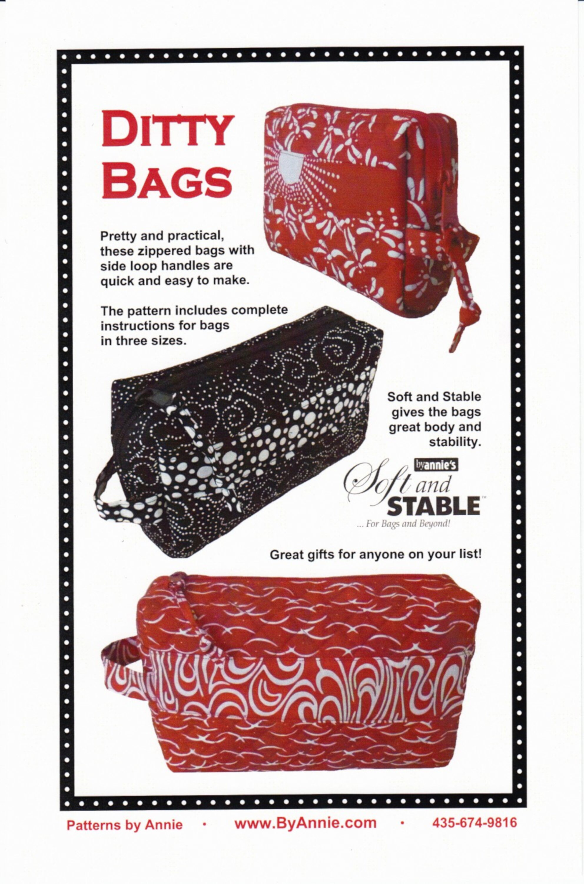 Ditty Bags sewing Pattern Zippered Bags in Three Sizes From by