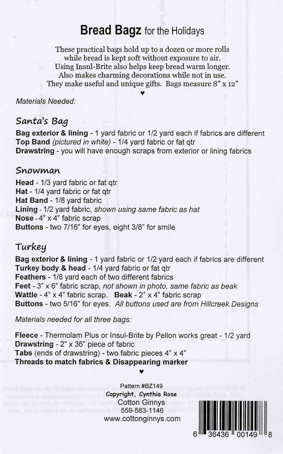 BREAD BAGZ for the Holidays Bag Pattern by Cotton Ginnys - BZ149 - Etsy