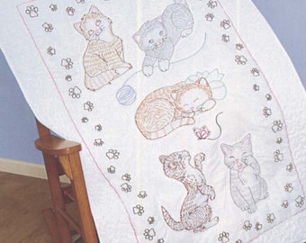 Kitty Cats Lap Quilt Top *Stamped Embroidery Design* From: Jack Dempsey Inc 940-461