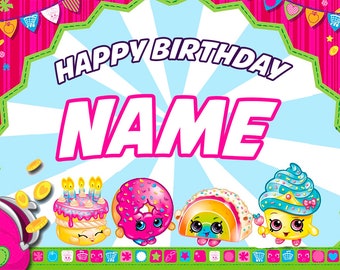 Shopkins Happy Birthday Banner Shopkins Party Banner - Etsy