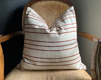 Rust red stripe 20x20 14x20 pillow cover flax tone